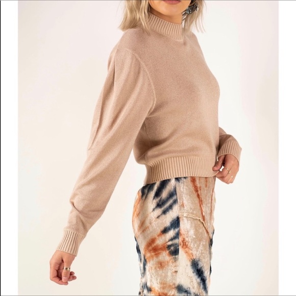 Free People Sparkly Mock Neck Sweater Rose Gold - Picture 8 of 12